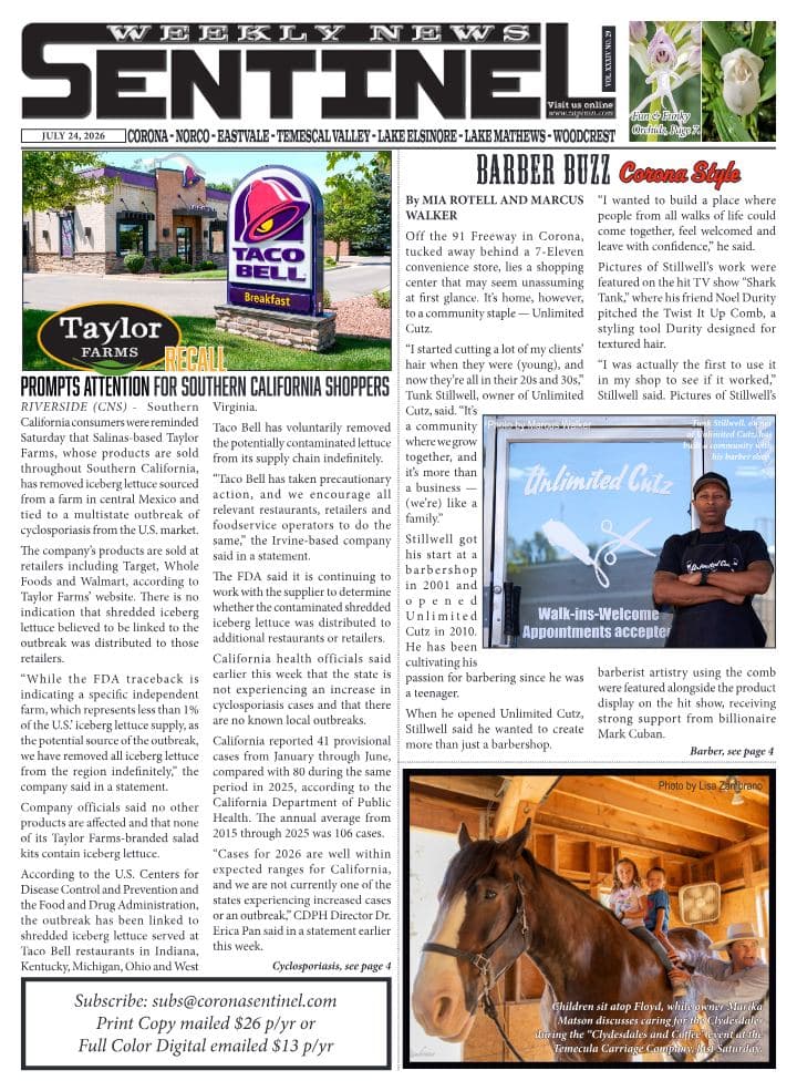 Front page of Sentinel Weekly News, July 24, 2026