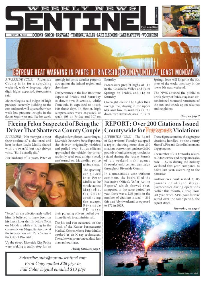 Front page of Sentinel Weekly News, July 31, 2026