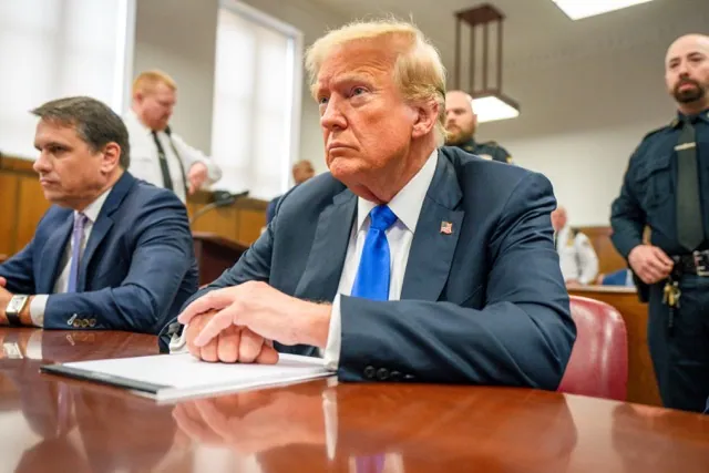 May 30 - Former President Donald Trump appears at Manhattan criminal court during jury deliberations in his criminal hush money trial in New York, May 30, 2024. (Steven Hirsch/New York Post via AP, Pool, File)
