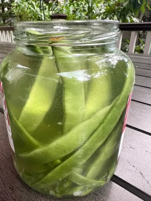 Pickled Peppers. freshly picked green beans in a jar of reused pickle brine on Long Island, N.Y. Credit: Jessica Damiano via AP