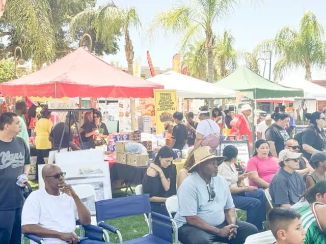 Dozens attended this year’s Juneteenth celebration on City Hall’s lawn last Saturday. The Perris Valley African American History Committee (PVAAHC) passed the torch to the Think Big Dream Big Foundation, which hosted the festivities. Credit: Photo by Mia Rotell.