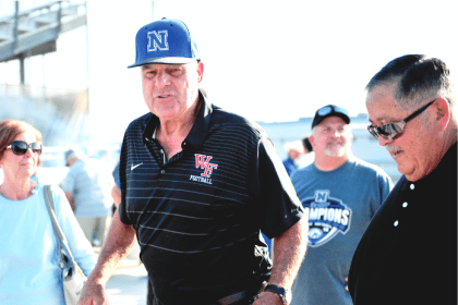 The late Norco High football coach Gary Campbell visiting the program he elevated to prominence, in 2018. Photo by Jerry Soifer