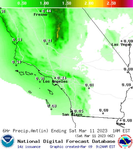 Expected rainfall from rainstorm in Riverside County March 10, 2023.