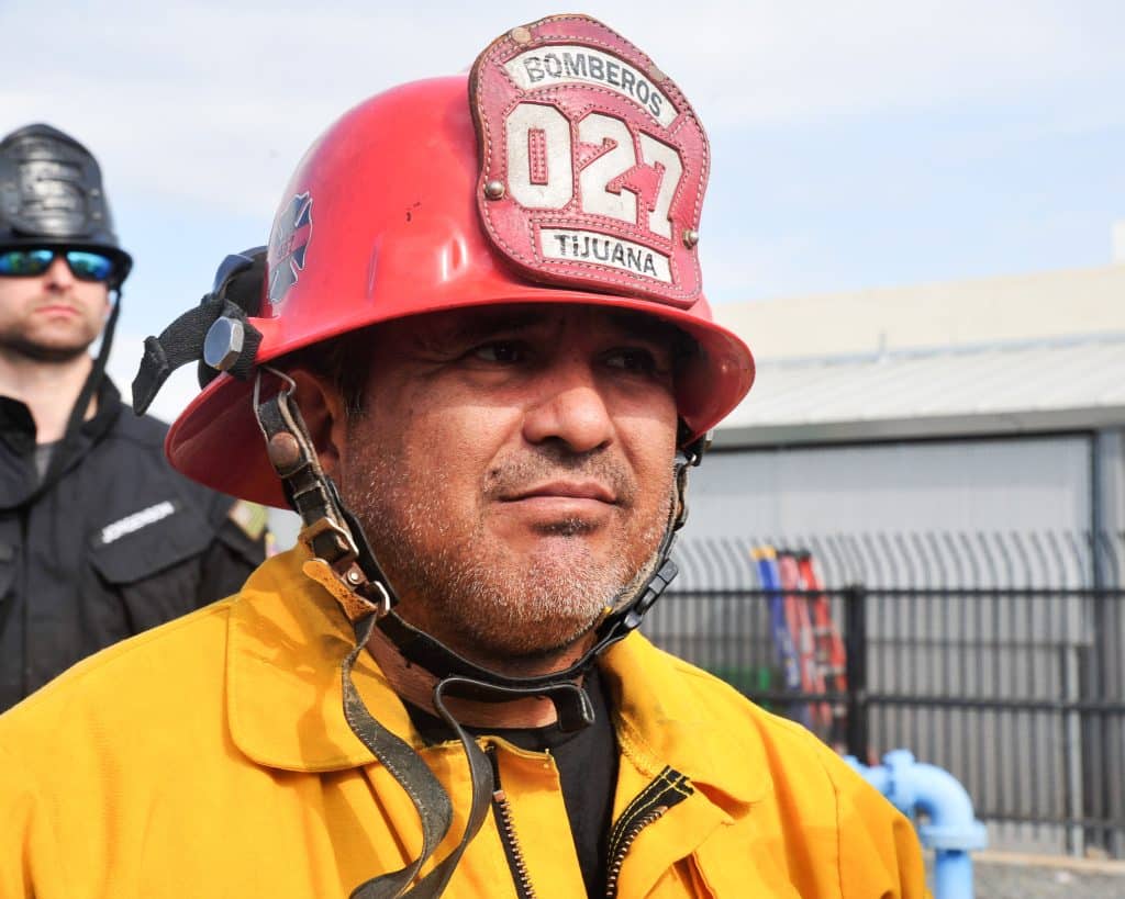 J.C Fuentes, a firefighter, from Tijuana,MX observes training exercises at the Auto Extrication seminar at the Corona Training Center last Friday. 