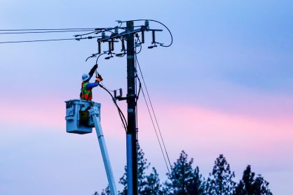 California Apprenticeships. A Pacific Gas & Electric lineman works to repair a power line in fire-ravaged Paradise in 2018. Credit: Photo by Rich Pedroncelli, AP Photo