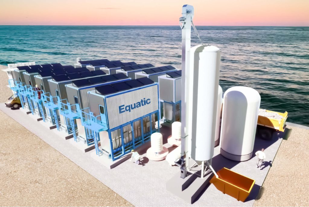 Alternative Aviation Fuel. A rendering of Equatic’s technology that takes CO2 out of the air and water and produces hydrogen fuel in the process.