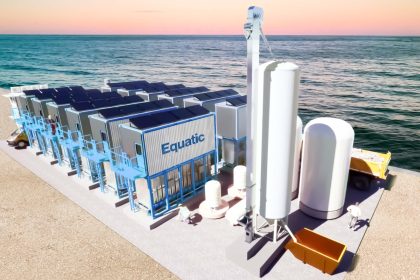 Alternative Aviation Fuel. A rendering of Equatic’s technology that takes CO2 out of the air and water and produces hydrogen fuel in the process.