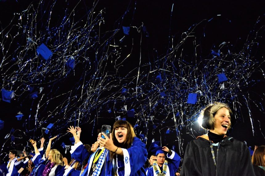 Norco students and teachers celebrate as the Class of 2023 commencement exercises and their high school careers end. Credit: Photo by Gary Evans