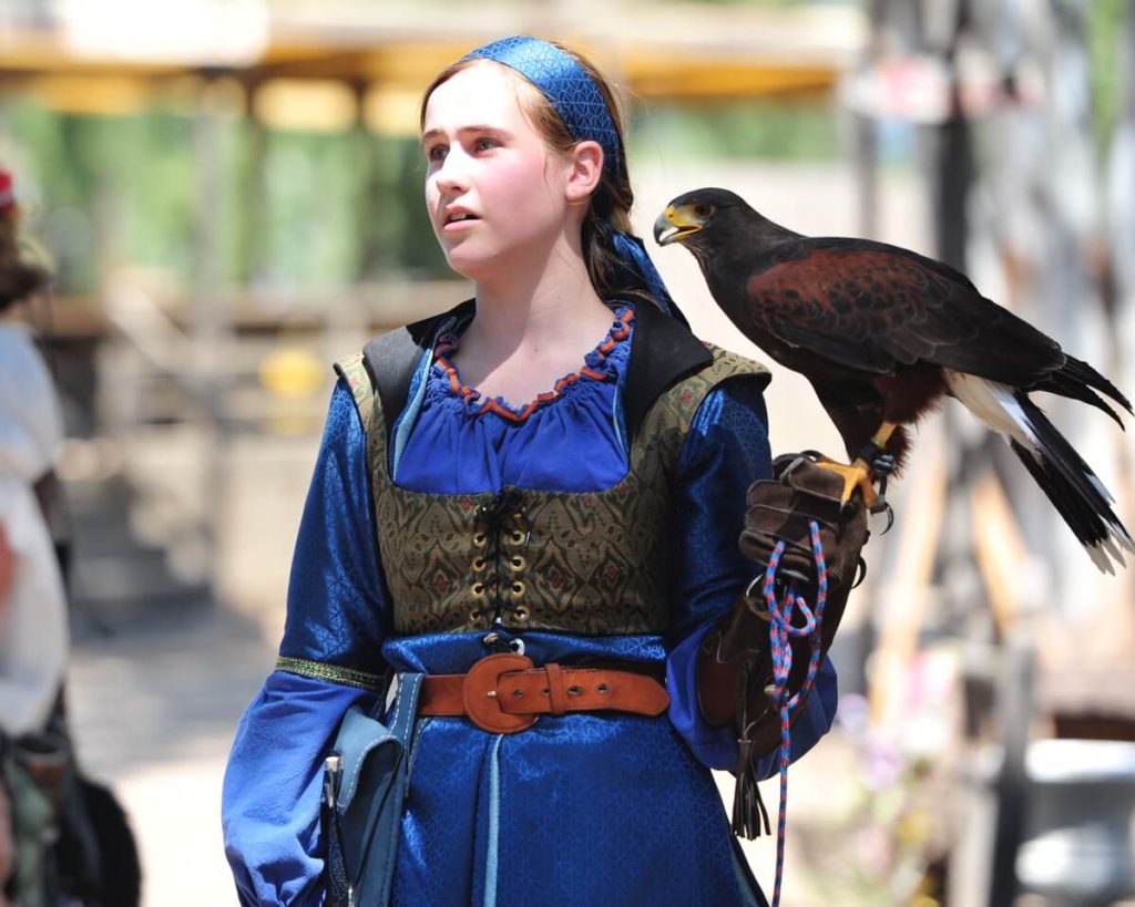 Koroneburg Renaissance Festival Rowan Cannaday, of Wrightwood, exhibits her Harris hawk Saturday at the Koroneburg Renaissance Festival in Eastvale. Additional Photos and details on Back Page. Credit: Photo by Jerry Soifer