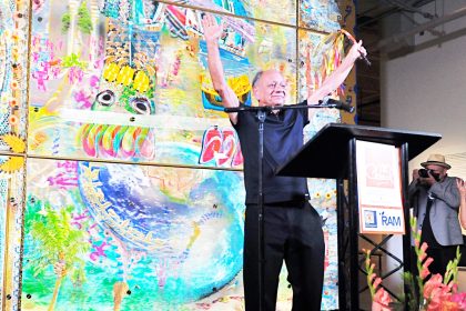 Riverside Art Museum. Cheech Marin exults as he holds up the key to the City of Riverside presented to him in June 2022, at the opening of the Riverside Art Museum’s Cheech Center for Arts & Culture. Credit: Photo by Jerry Soifer