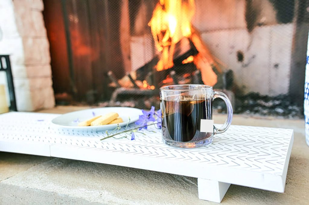 Coffee in front of a fire
