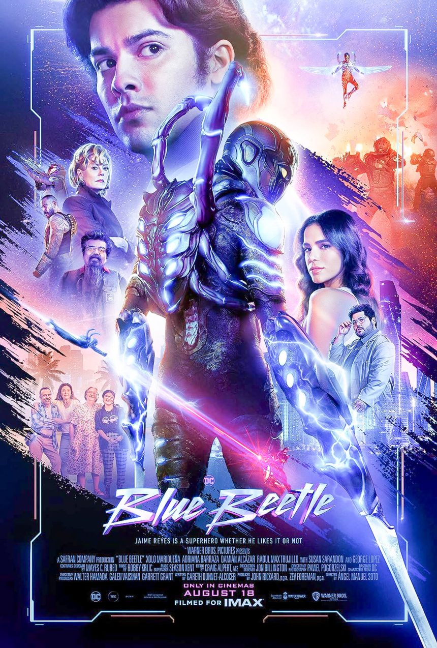 Blue Beetle Movie Poster. Blue Beetle Tops Barbie