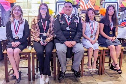 Students of the Year. winners from left to right - Abigail Nering, Perris High School; Cherylann Burke, Perris Lake High School; Carlos Santana Ayala, California Military Institute; Meagan Macatangay, Paloma Valley High School, and Alice Pitts, Heritage High School.