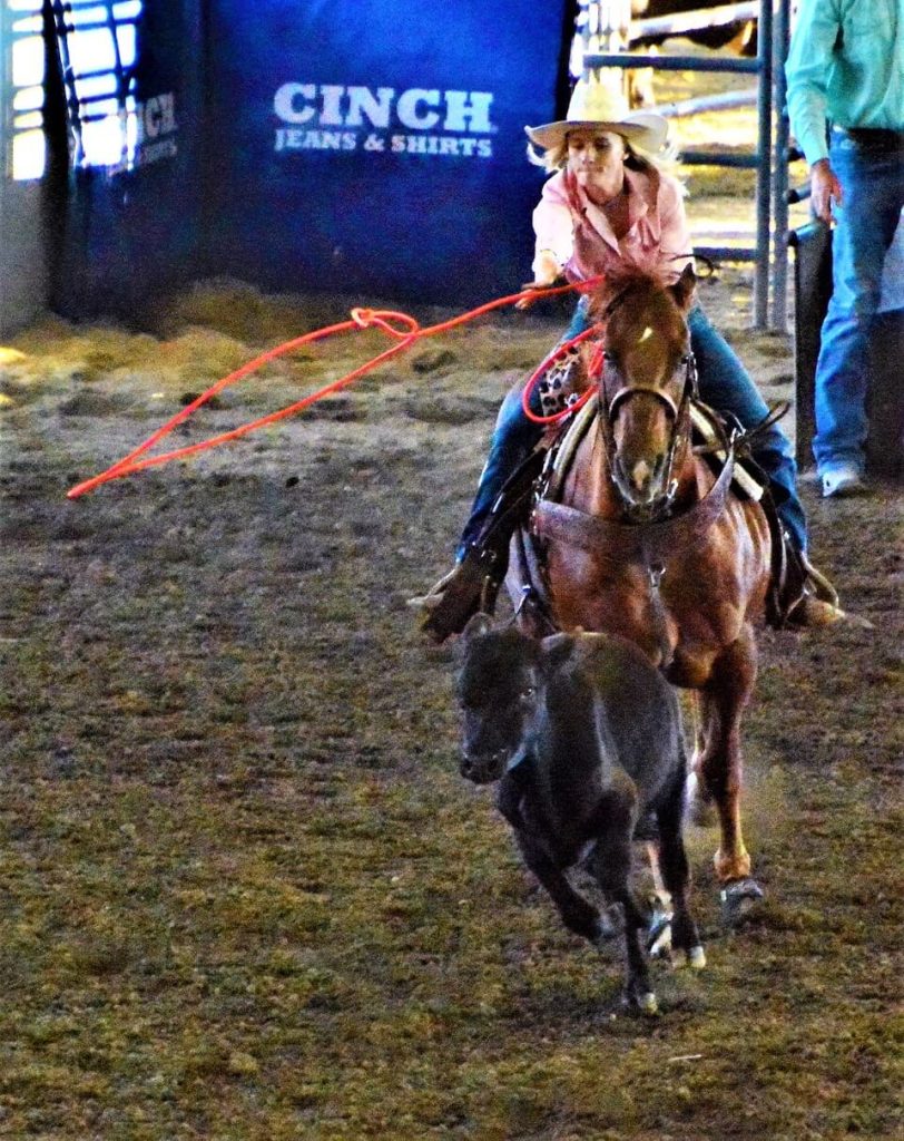 Kylie Blackmore on Breakaway is laser-focused during the calf roping competition. 
Credit: Photo by Gary Evans
