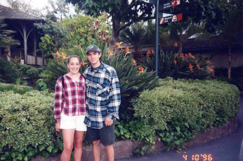 Cheryl and Josh first met when he rode to her Idyllwild house with her cousin.
"And then Josh got out of the car," Cheryl said, "And he was like, 'Hey! Hi! Who are you?' And I was like, in cut-off shorts -- like a mess -- just not expecting to see the man of my dreams." Photo from 1996.
Credit: Bischof Family Photos

