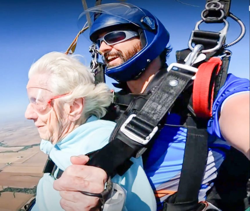 Chicago Woman. Dorothy Hoffner, making her second skydive adventure after turning 100-years-old. Credit: Daniel Wilsey High Flight