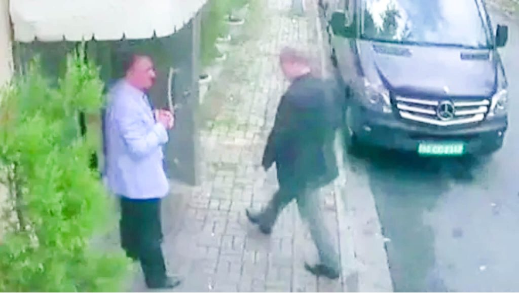 October 20. Jamal Khashoggi seen entering the Saudi Embassy in Istanbul,  Credit:  CCTV Footage