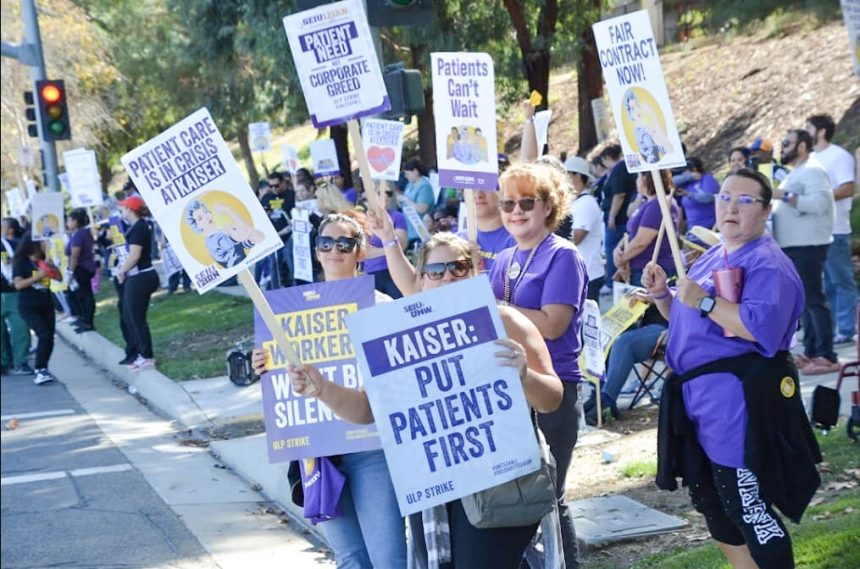 Kaiser Permanente Health Care. Health care providers at Moreno Valley Hospital were among the 75 thousand workers in 6 states and the District of Columbia participating in a three-day walkout at Kaiser Permanente facilities. Credit: Photo by Marc Danielian