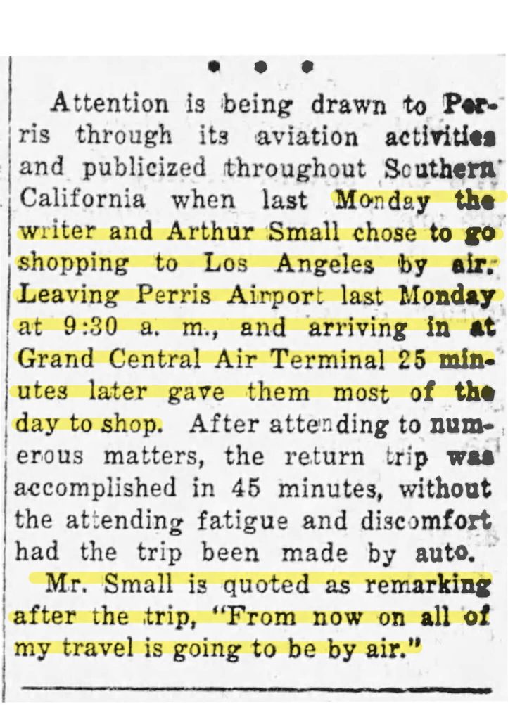 November 16, 1933 Progress clip on aerial shopping trip all the way to Los Angeles.