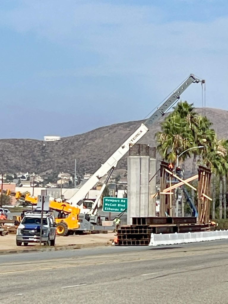Construction of the Holland Road overpass of the 215 Freeway will relieve the traffic at the Newport Road crossing to the north. Credit: Photo by Don Ray
