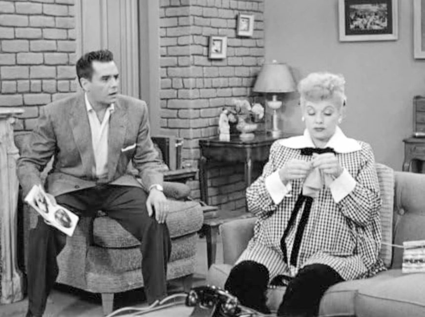 January 19. Caption: Lucille Ball with needlework before she and husband Desi Arnaz left for the hospital to give birth to “Little Ricky,” Desi Arnaz , Jr. Credit: IMDB