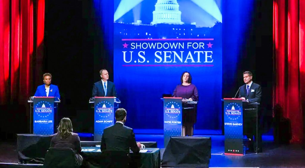 U.S. Senate Debate. The four top candidates faced off for the first time. Democrats Barbara Lee, Katie Porter and Adam Schiff clashed over earmarks and the Gaza war, and ganged up on Republican Steve Garvey over his support for former President Trump. But will the debate change the dynamics of the race before the March 5 primary?