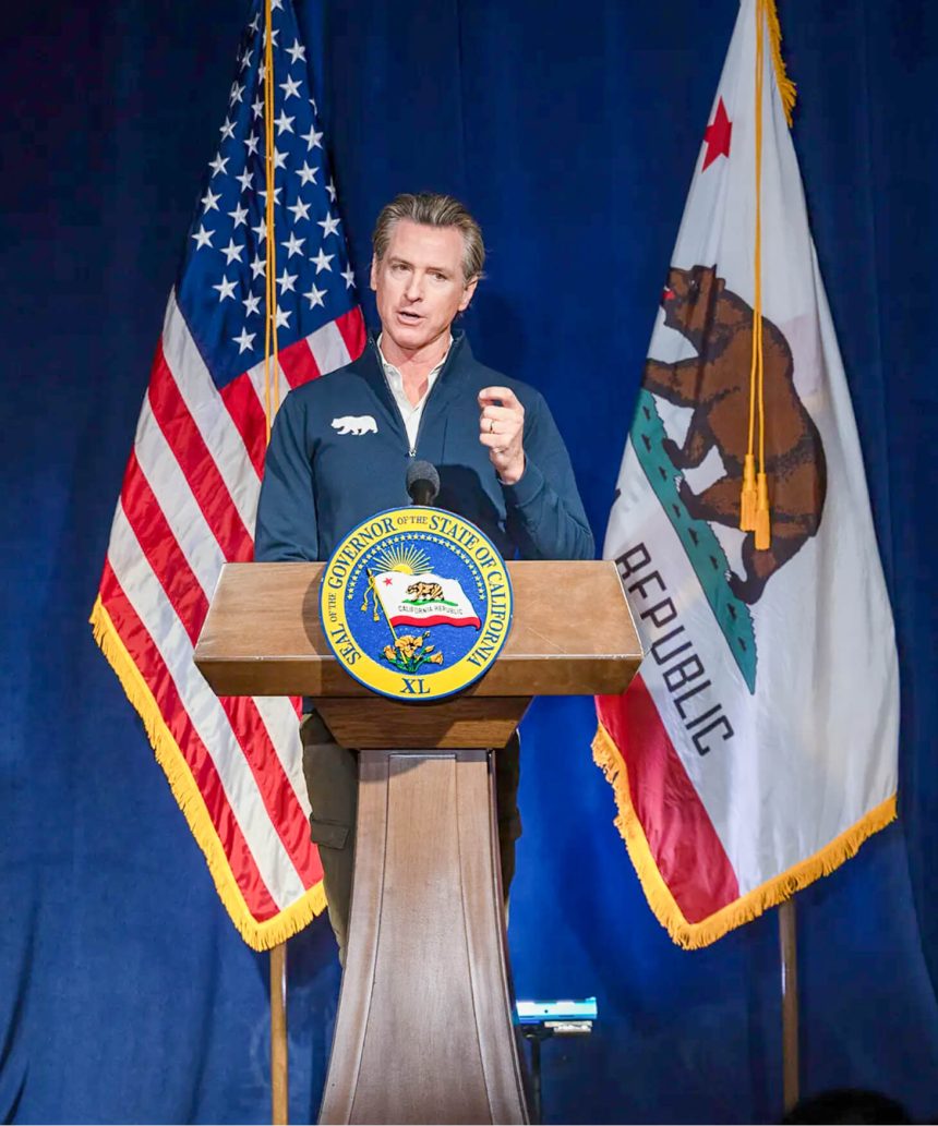 Budget Deficit. Gov. Gavin Newsom unveils his budget proposal for the 2023-24 fiscal year during a press briefing at the California Natural Resources Agency in Sacramento on Jan. 10, 2023. Credit: Photo by Miguel Gutierrez Jr., CalMatters