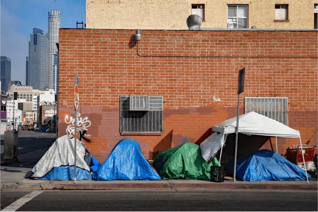 Prop 1 - Skid Row in downtown Los Angeles on June 20, 2021. Credit: Photo by Teun Voeten, Sipa USA via Reuters