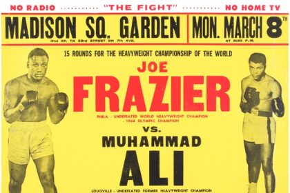 A poster promoting the World Heavyweight Championship, or “The Fight of the Century,” between Joe Frazier and Mohammed Ali, March 8, 1971.