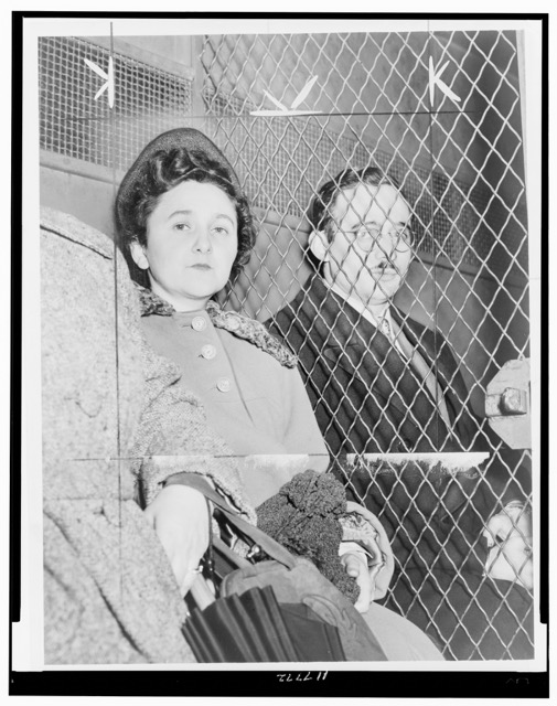 April 5. World Telegram photo by Roger Higgins via Library of Congress Caption: Julius and Ethel Rosenberg, separated by heavy wire screen as they leave U.S. Court House after being found guilty by a jury.