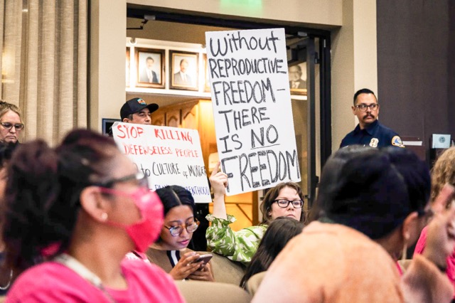 Planned Parenthood supporters and abortion opponents attend a Fontana City Council meeting May 14, 2024, after city officials prevented a new clinic from opening.
Credit: Photo by Ted Soqui for CalMatters
