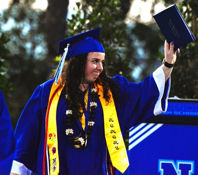 Norco’s Kimmy Dayton acknowledges family after receiving her diploma during the Class of 2024 graduation.