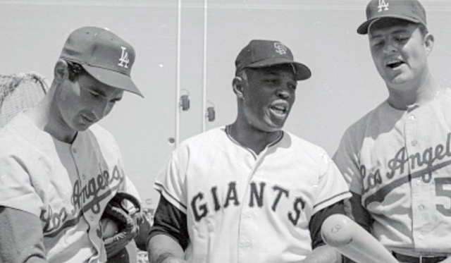 (L-R) Sandy Koufax, Willie Mays, Don Drysdale