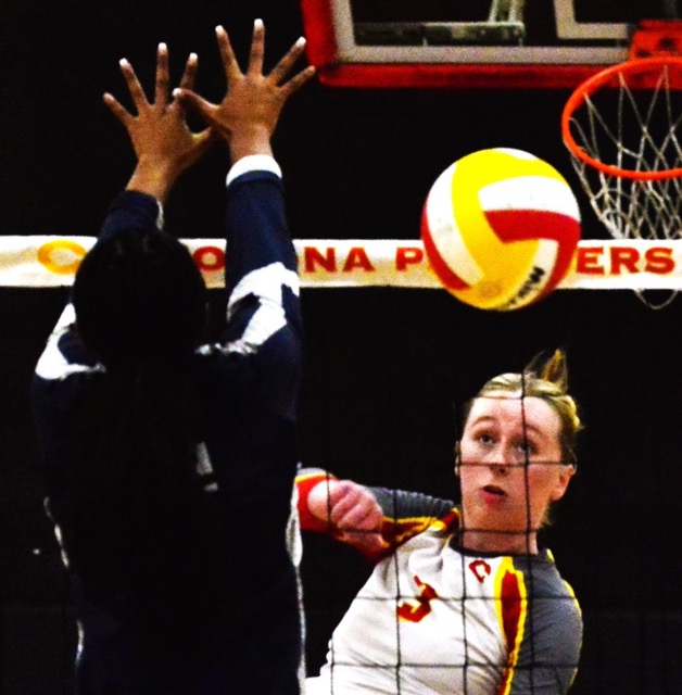 Corona’s Hannah Hass (3) watches her shot get past a Fontana Summit player during the Panthers 3 – 0 victory Monday afternoon.