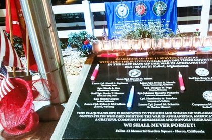 Hundreds of regional residents attended the Fallen 13 Memorial in Norco Monday, in remembrance of 13 United States servicemen and women, killed in the Kabul, Afghanistan airport bombing three years ago. U.S. Marine Lance Cpl. Kareem Nikoui of Norco, Marine Cpl. Hunter Lopez of Indio, and Marine Lance Cpl. Dylan R. Merola of Rancho Cucamonga were among the victims. Credit: Photo by Gary Evans