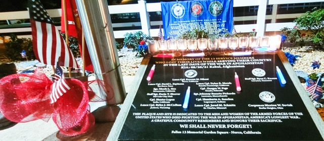 Hundreds of regional residents attended the Fallen 13 Memorial in Norco Monday, in remembrance of 13 United States servicemen and women, killed in the Kabul, Afghanistan airport bombing three years ago. U.S. Marine Lance Cpl. Kareem Nikoui of Norco, Marine Cpl. Hunter Lopez of Indio, and Marine Lance Cpl. Dylan R. Merola of Rancho Cucamonga were among the victims. Credit: Photo by Gary Evans