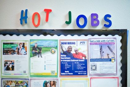 Jobless Rate. Reading materials and fliers at the Sacramento Works job training and resources center in Sacramento. Credit: Photo by Miguel Gutierrez Jr., CalMatters