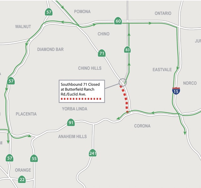 Full Closure of Southbound Corona 71 Expressway Coming. Freeway Closure. 71