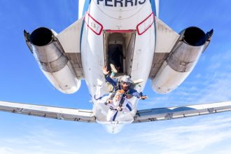 Octogenarian Skydiving Legends. Nancy Gruttman (79) exits the Skydive Perris DC-9 Jet Saturday