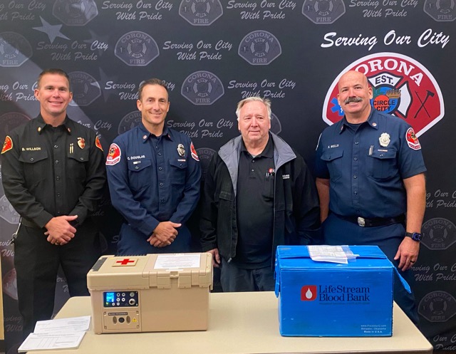 Blood Treatment. Blood Transfusions 4 (Can give you a 2nd photo if needed for the jump) Caption: Photo 4: (Left to Right) Deputy Chief Brandon Willson, Fire Captain Chris Douglas, Joe LifeStream employee, and Fire Captain Steve Wells.