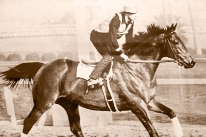 November 1. Photo: Seabiscuit Caption: Seabiscuit training with Hall of Fame jockey George Woolf Credit: Seabiscuit Heritage Foundation via Wikimedia Commons