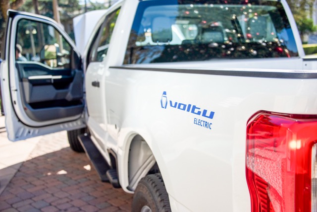 Green Tech Truck Maker. A Voltu truck shown at the Riverside news briefing last Wednesday