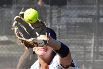 Eastvale Roosevelt’s Eva Bustamante (16) makes a diving catch in the top of the fifth inning, preserving the Mustangs’ 1 – 0 lead and eventual game-winning lead over Fullerton in the first round of the CIF playoffs. Roosevelt lost to La Mirada 12 – 4 in the second round.