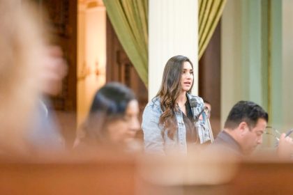 Then-Assemblymember Sabrina Cervantes, a Democrat from Riverside, is seen on the Assembly floor on April 24, 2023.  Credit: Photo by Miguel Gutierrez Jr., CalMatters