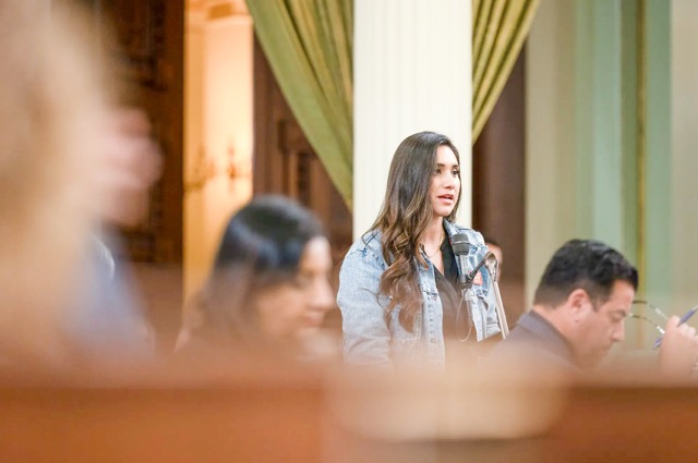 Then-Assemblymember Sabrina Cervantes, a Democrat from Riverside, is seen on the Assembly floor on April 24, 2023.  Credit: Photo by Miguel Gutierrez Jr., CalMatters