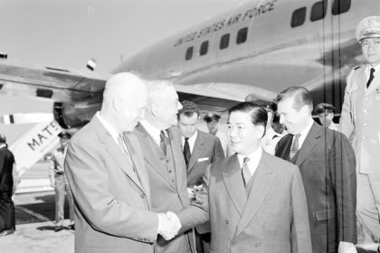 June 13. U.S. President Dwight D. Eisenhower greets South Vietnam's President Ngo Dinh Diem, whose rise to power was backed by the United States, according to the Pentagon Papers. In a U-turn, the US was then complicit in his assassination in 1963 during the South Vietnamese Coup.  Credit: Department of Defense