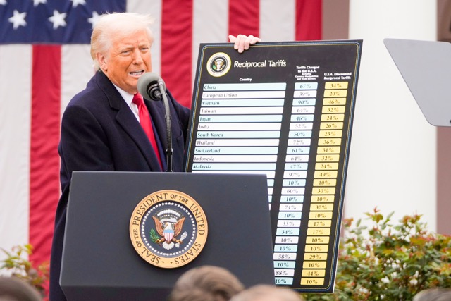 President Donald Trump speaks during an event to announce new tariffs in the Rose Garden at the White House on April 2, 2025, in Washington.  Trump's Tariffs Credit: AP Photo/Mark Schiefelbein