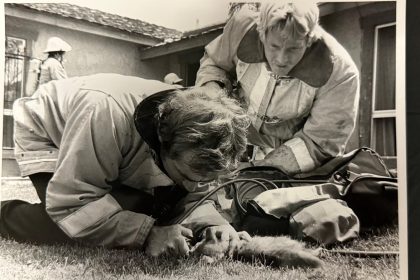 Scoop. Jerry Soifer capturing a Corona fireman administering CPR to a kitten rescued from a burning home. Credit: Jerry Soifer