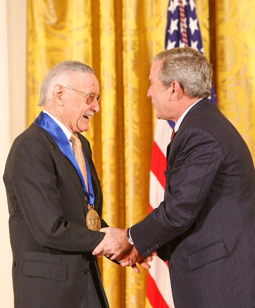 Stan Lee Memorabilia. Caption: President George W. Bush congratulates legendary comic book creator Stan Lee of Los Angeles, as a recipient of the 2008 National Medal of Arts in ceremonies Monday, Nov. 17, 2008 at the White House. 

Credit: White House photo by Chris Greenberg