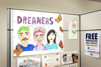 Dreamers. Artwork created by students hangs on the walls at the Dream Resource Center at Pierce College in Woodland Hills near Los Angeles on Jan. 28, 2025. The DRC supports undocumented students, providing resources like free legal services, educational workshops, scholarship information, and more throughout their academic journey at the school.  Credit: Photo by Alisha Jucevic for CalMatters